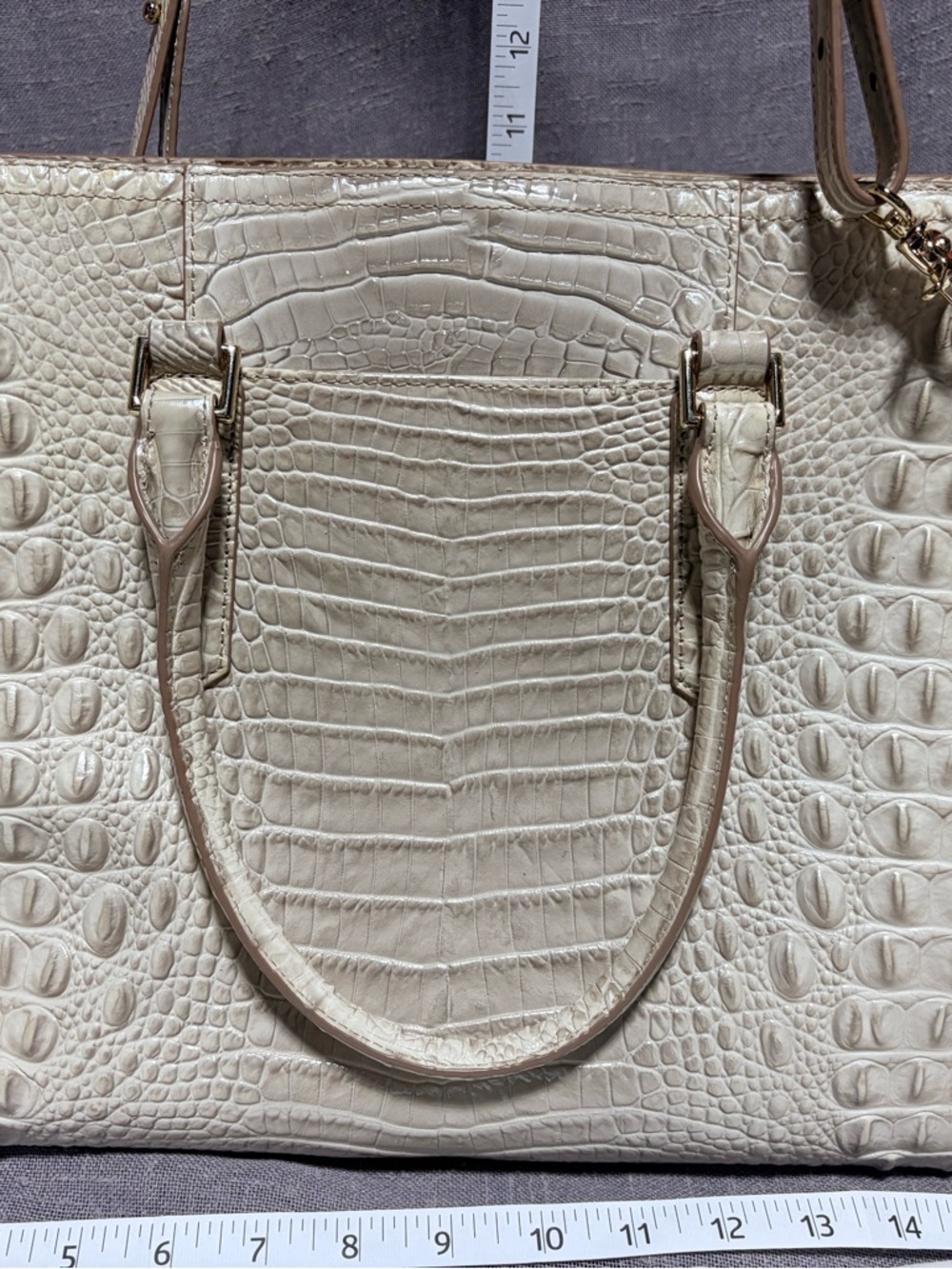 Brahmin Cream Croc-Embossed Leather Satchel with Gold Hardware - Picture 2 of 11